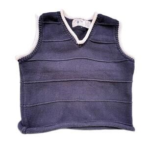 VTG Kitestrings Navy & White Knit Sleeveless Sweater Vest - 6X/7